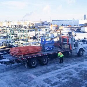 A picture of a Rentco delivery truck in Grande Prairie, Alberta in the shoulder season.